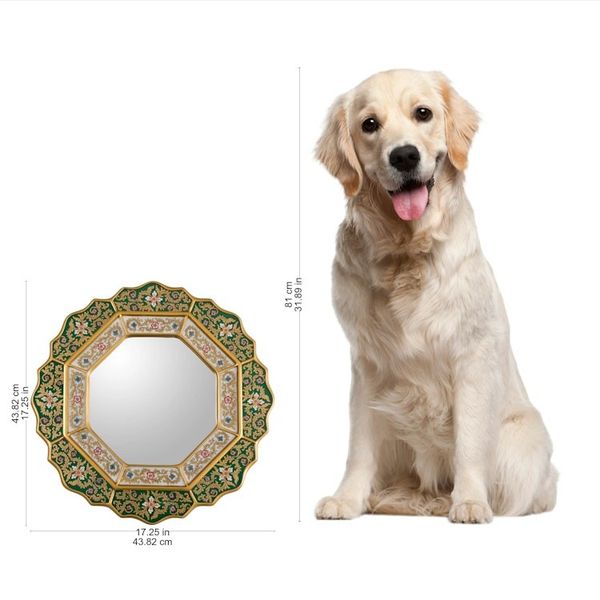 Alternate image for Green Floral Fair Trade Reverse Painted Glass Wall Mirror Green Star