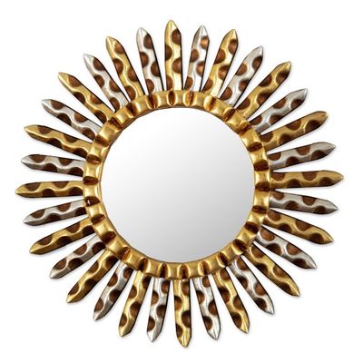 Alternate image for Sun-Themed Antique Gilded Bronze  Aluminum Wood Wall Mirror Setting Sun