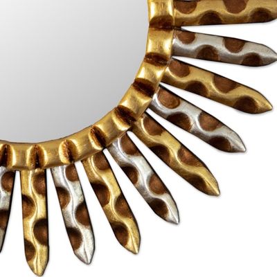 Alternate image for Sun-Themed Antique Gilded Bronze  Aluminum Wood Wall Mirror Setting Sun