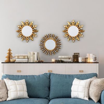 Alternate image for Sun-Themed Antique Gilded Bronze  Aluminum Wood Wall Mirror Setting Sun
