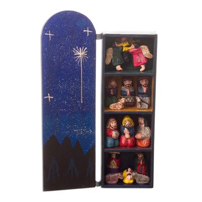 Alternate image for Handmade Wood Retablo Diorama Peruvian Folk Art Blue Nativity