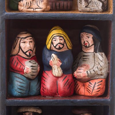 Alternate image for Handmade Wood Retablo Diorama Peruvian Folk Art Blue Nativity