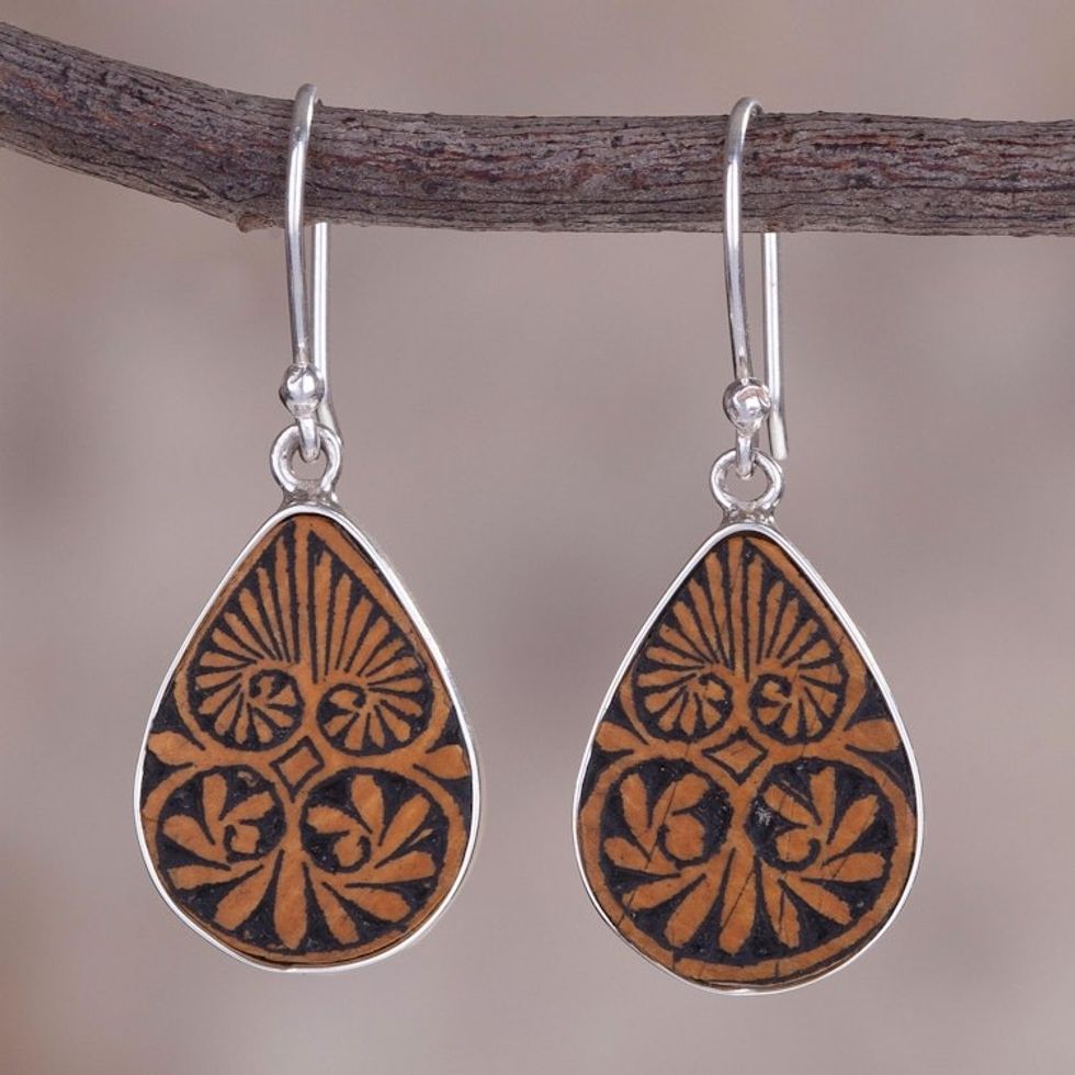 Sterling Silver and Pumpkin Shell Dangle Earrings from Peru 'Infinite Cosmos'