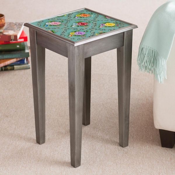 Alternate image for Floral Reverse-Painted Glass Accent Table from Peru Roses of Spring