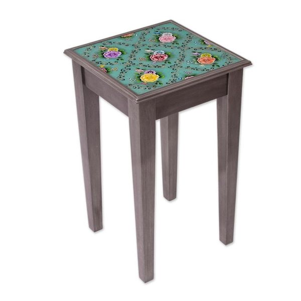 Alternate image for Floral Reverse-Painted Glass Accent Table from Peru Roses of Spring