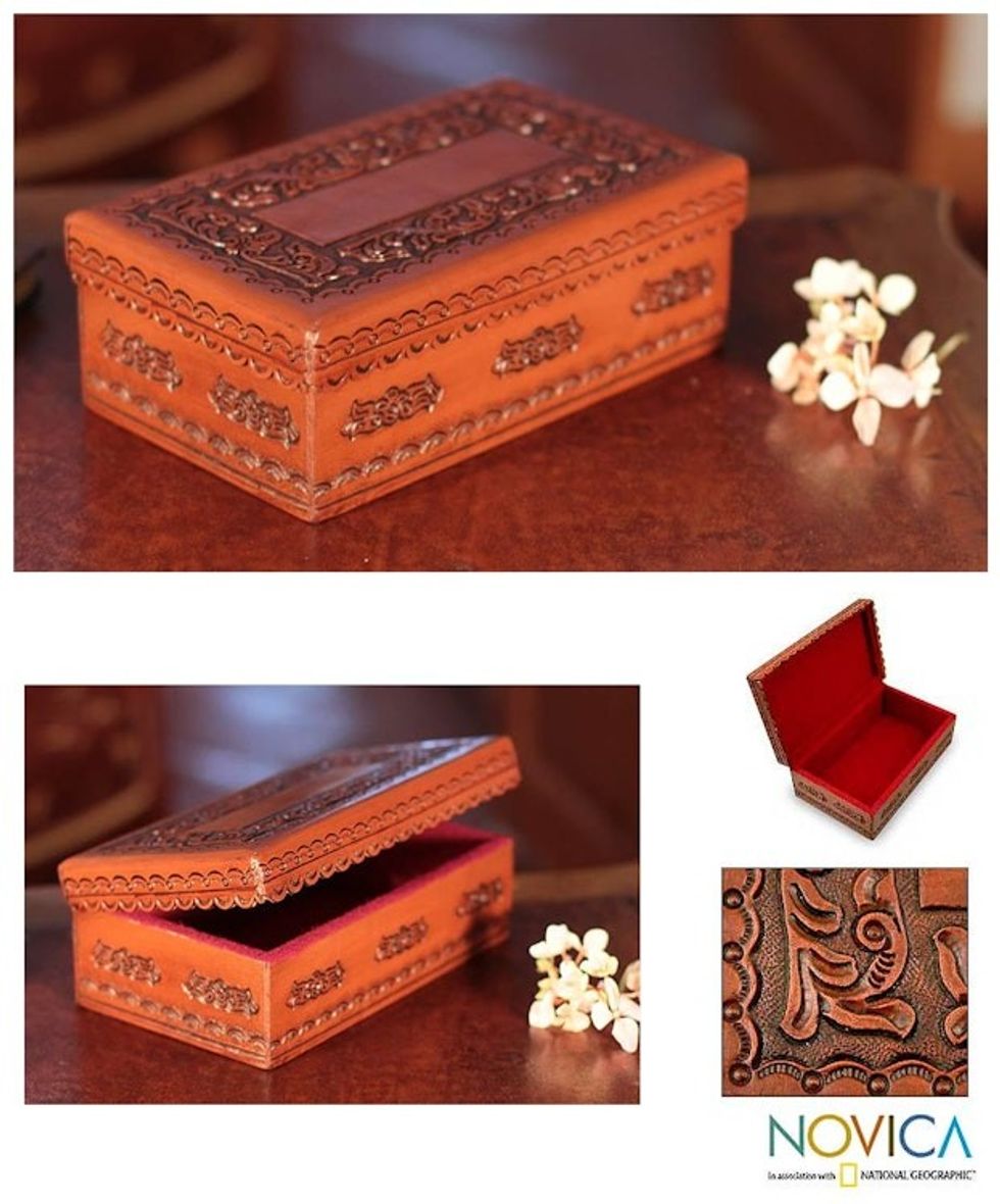 Handcrafted Tooled Leather Decorative Box 'Lope de Vega'