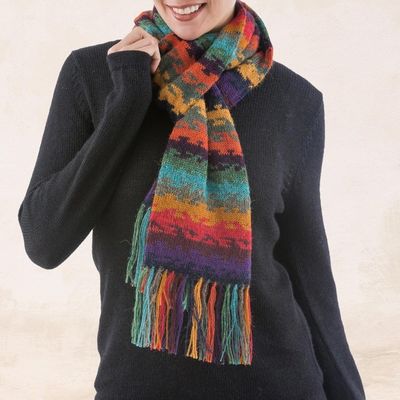 Alternate image for Alpaca Wool Striped Scarf from Peru Andean Twilight