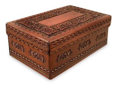 Alternate image for Handcrafted Tooled Leather Decorative Box Lope de Vega