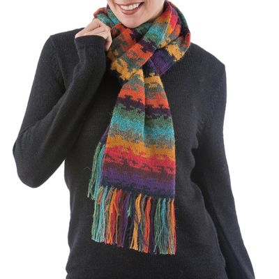 Alternate image for Alpaca Wool Striped Scarf from Peru Andean Twilight