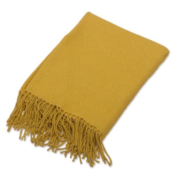 Alternate image for Diamond-Patterned Acrylic Blend Throw Blanket Diamond Mine in Gold