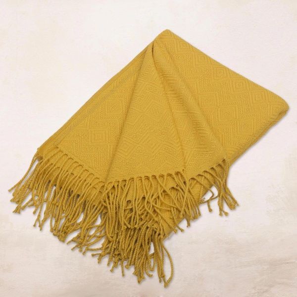 Alternate image for Diamond-Patterned Acrylic Blend Throw Blanket Diamond Mine in Gold