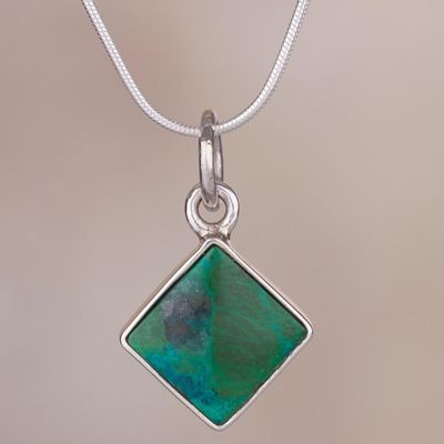 Alternate image for Chrysocolla and Silver Necklace Handcrafted in Peru Evocative Color