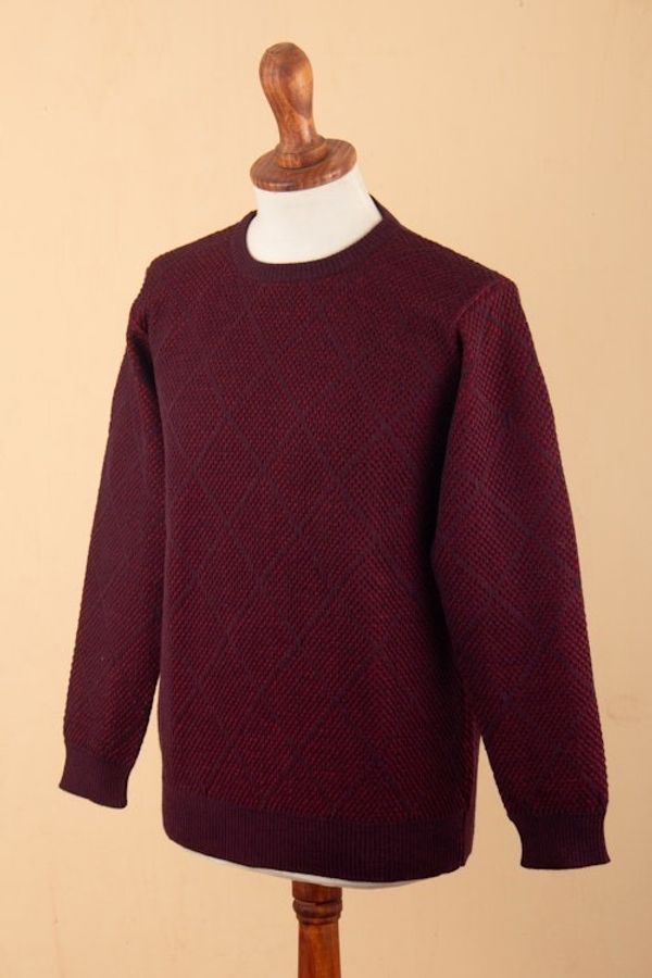 Alternate image for Mens Alpaca Blend Sweater in Red and Burgundy Made in Peru Textures  Diamonds