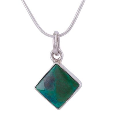 Alternate image for Chrysocolla and Silver Necklace Handcrafted in Peru Evocative Color