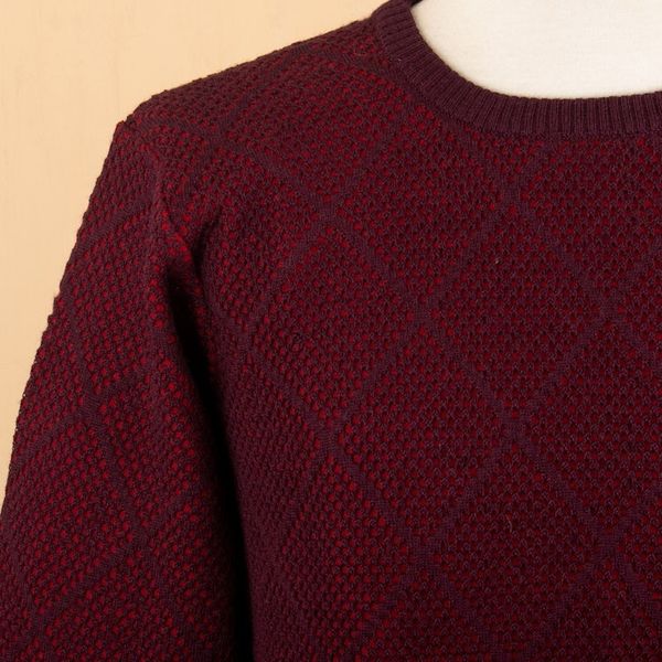 Alternate image for Mens Alpaca Blend Sweater in Red and Burgundy Made in Peru Textures  Diamonds