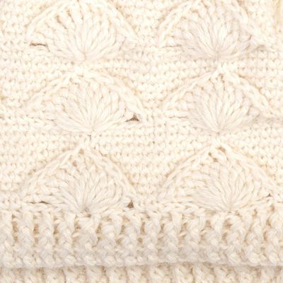 Alternate image for Cable Knit Snow White 100 Alpaca Hat Handmade in Peru Snow Scallops