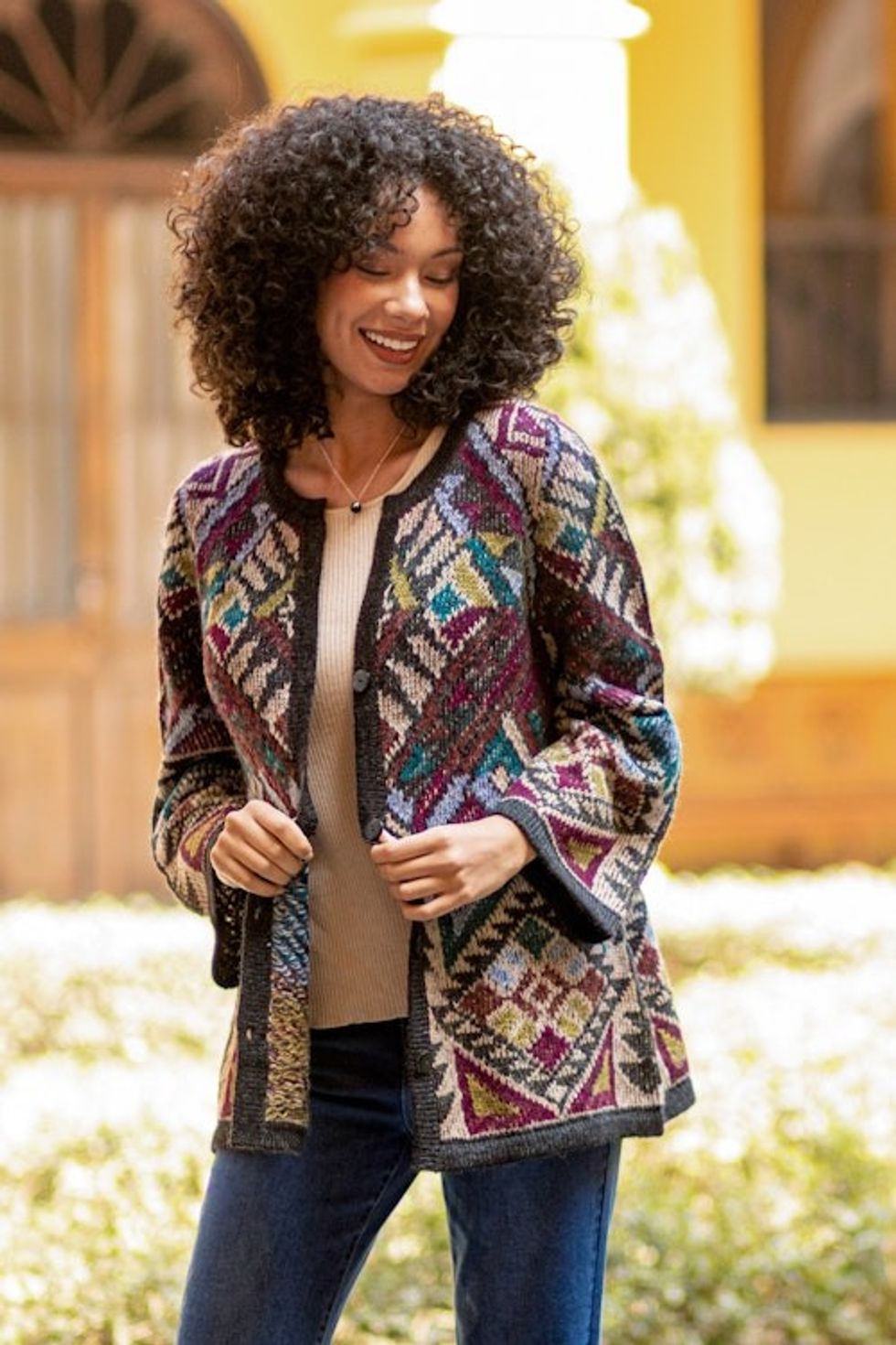 Baby Alpaca Blend Kimono Cardigan Sweater from Peru 'Rurichinchay Heights'