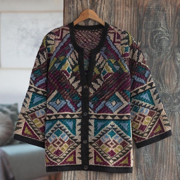 Alternate image for Baby Alpaca Blend Kimono Cardigan Sweater from Peru Rurichinchay Heights