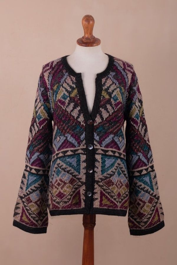 Alternate image for Baby Alpaca Blend Kimono Cardigan Sweater from Peru Rurichinchay Heights