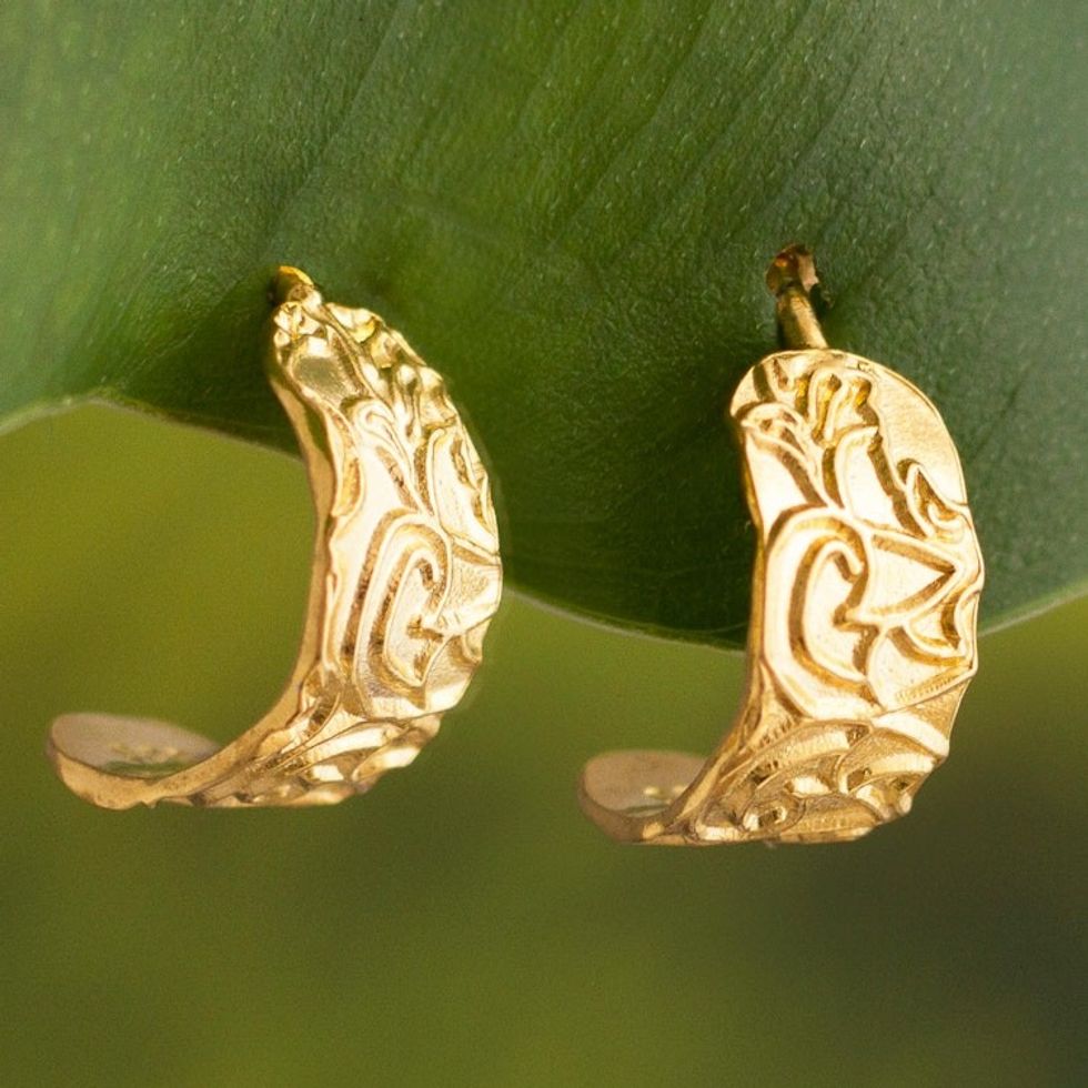 Gold Plated Sterling Silver Half-Hoop Earrings from Peru 'Sidereal Beauty'