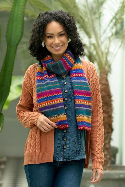 Alternate image for Multicolored Knit 100 Alpaca Scarf Sierra Rainbow