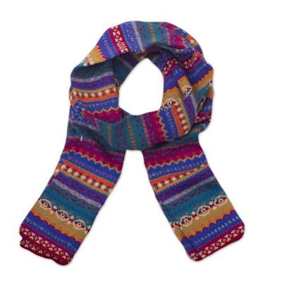 Alternate image for Multicolored Knit 100 Alpaca Scarf Sierra Rainbow