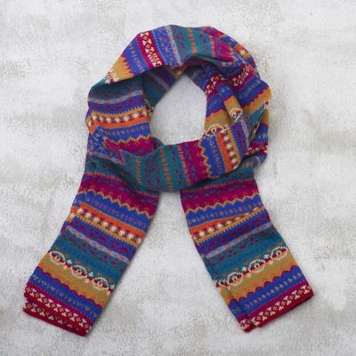 Alternate image for Multicolored Knit 100 Alpaca Scarf Sierra Rainbow