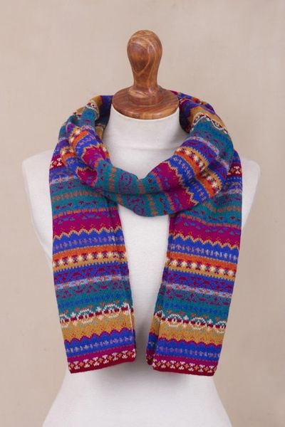 Alternate image for Multicolored Knit 100 Alpaca Scarf Sierra Rainbow