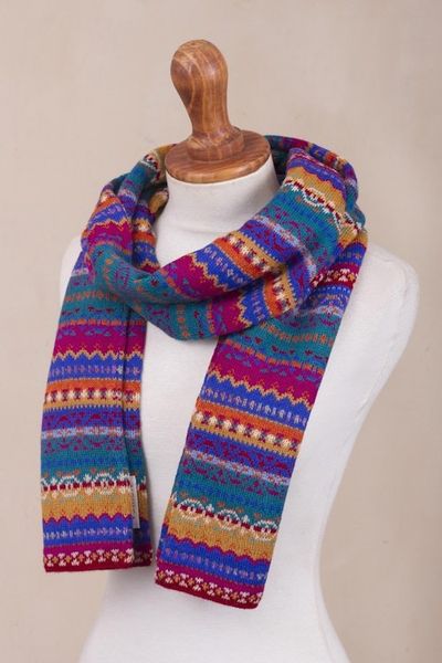 Alternate image for Multicolored Knit 100 Alpaca Scarf Sierra Rainbow