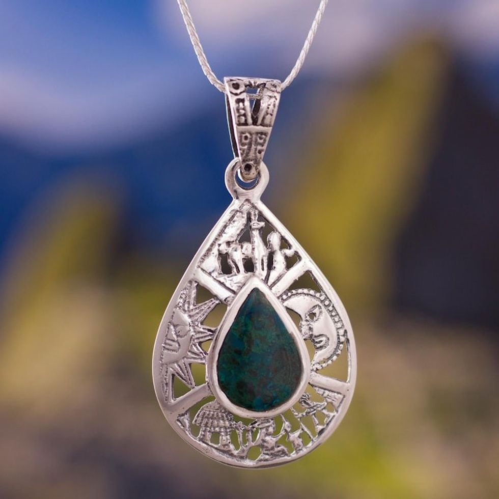 Chrysocolla Pendant Necklace 'Sun and Moon'