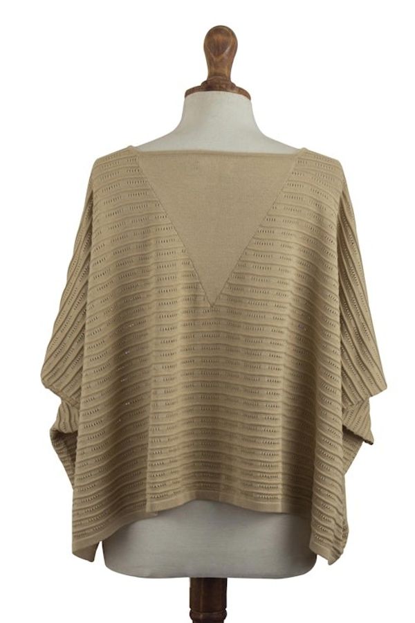 Alternate image for Organic Pima Cotton Textured Poncho in Sand Brown from Peru Warmi Sands