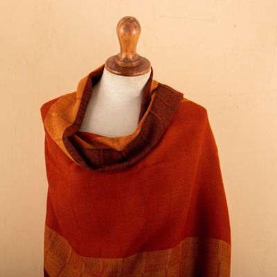 Alternate image for Hand-Woven Striped Fringed Orange 100 Baby Alpaca Scarf Huancayo Sunset