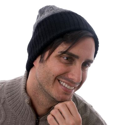 Alternate image for Knit 100 Alpaca Hat in Smoke and Black from Peru Warm Braids in Smoke