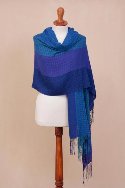 Alternate image for Hand Woven Striped Alpaca Blend Shawl from Peru Serene Glory