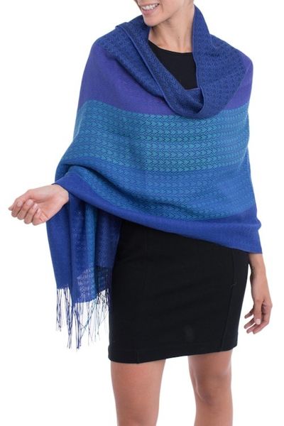 Alternate image for Hand Woven Striped Alpaca Blend Shawl from Peru Serene Glory