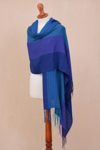 Alternate image for Hand Woven Striped Alpaca Blend Shawl from Peru Serene Glory
