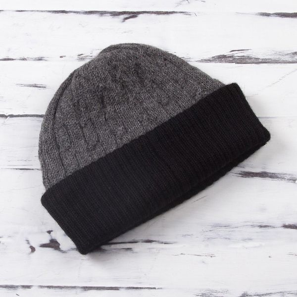 Alternate image for Knit 100 Alpaca Hat in Smoke and Black from Peru Warm Braids in Smoke