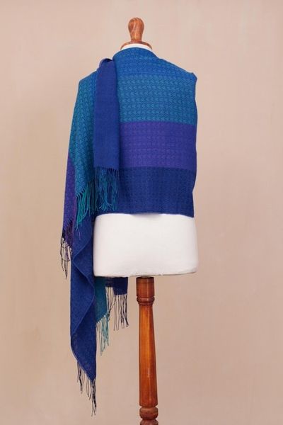 Alternate image for Hand Woven Striped Alpaca Blend Shawl from Peru Serene Glory