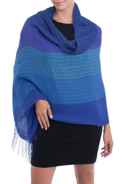 Alternate image for Hand Woven Striped Alpaca Blend Shawl from Peru Serene Glory