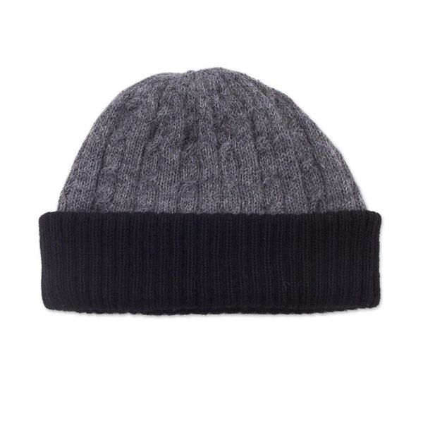 Alternate image for Knit 100 Alpaca Hat in Smoke and Black from Peru Warm Braids in Smoke