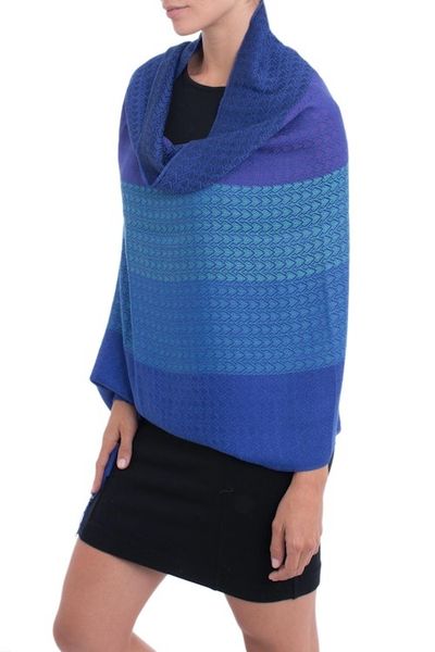 Alternate image for Hand Woven Striped Alpaca Blend Shawl from Peru Serene Glory