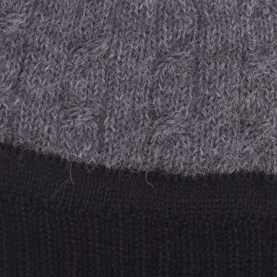 Alternate image for Knit 100 Alpaca Hat in Smoke and Black from Peru Warm Braids in Smoke