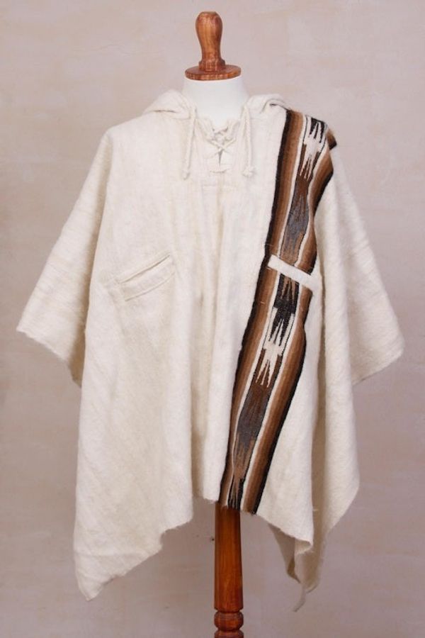Alternate image for Mens Alpaca Wool Poncho Snowcapped Andes
