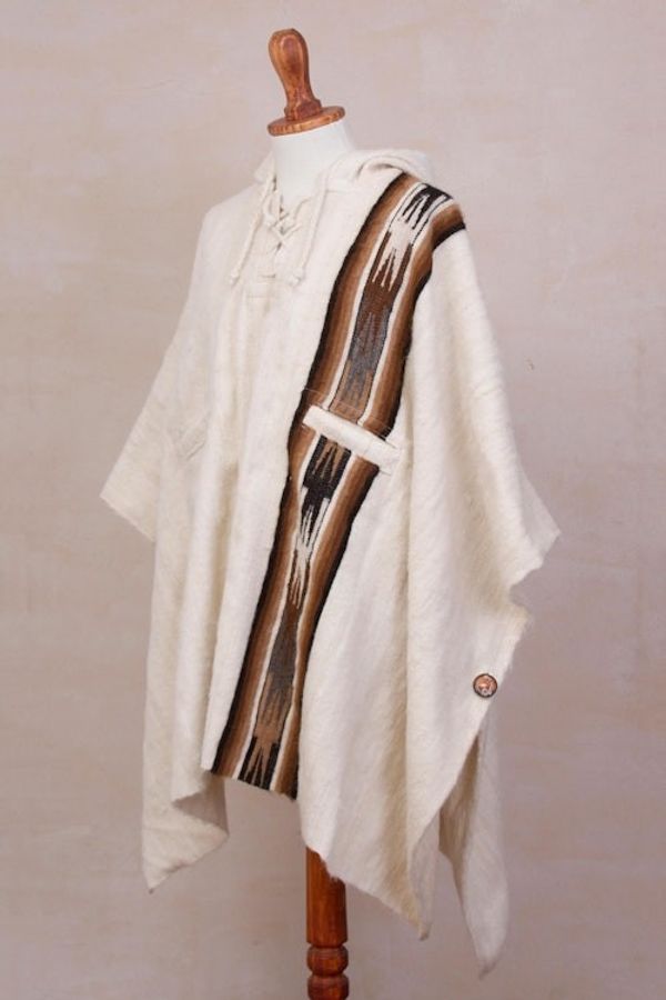 Alternate image for Mens Alpaca Wool Poncho Snowcapped Andes