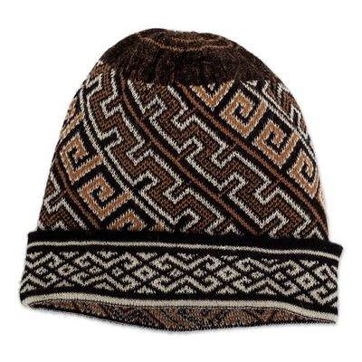 Alternate image for Soft 100 Baby Alpaca Hat with Traditional Inca Pattern Inca Waves