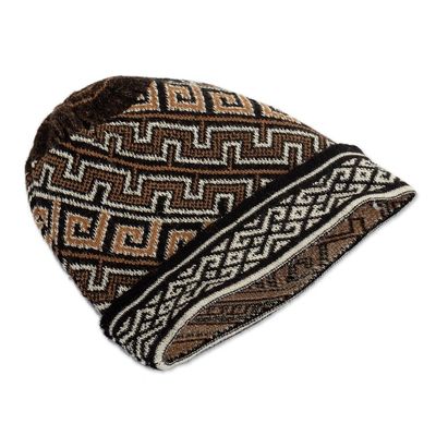 Alternate image for Soft 100 Baby Alpaca Hat with Traditional Inca Pattern Inca Waves