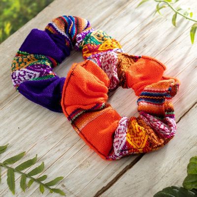 Alternate image for Set of 2 Peruvian Acrylic Scrunchies with Andean Motifs Andes Dual Fantasy