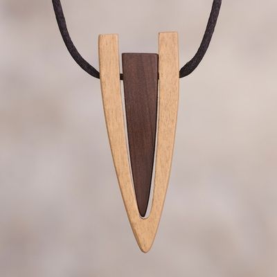 Alternate image for Modern Reclaimed Ipe and Oreja de Leon Wood Pendant Necklace Modern Arrowhead