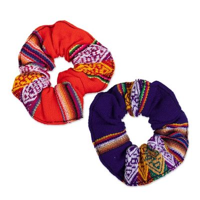 Alternate image for Set of 2 Peruvian Acrylic Scrunchies with Andean Motifs Andes Dual Fantasy