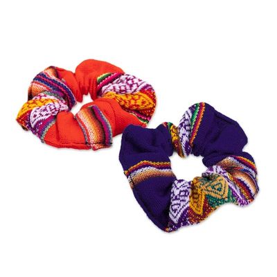 Alternate image for Set of 2 Peruvian Acrylic Scrunchies with Andean Motifs Andes Dual Fantasy